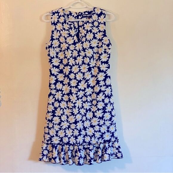 Karl Lagerfeld Paris Dress Blue Yellow Floral Lined Bottom Ruffles Sz 2 see pics - Picture 1 of 7